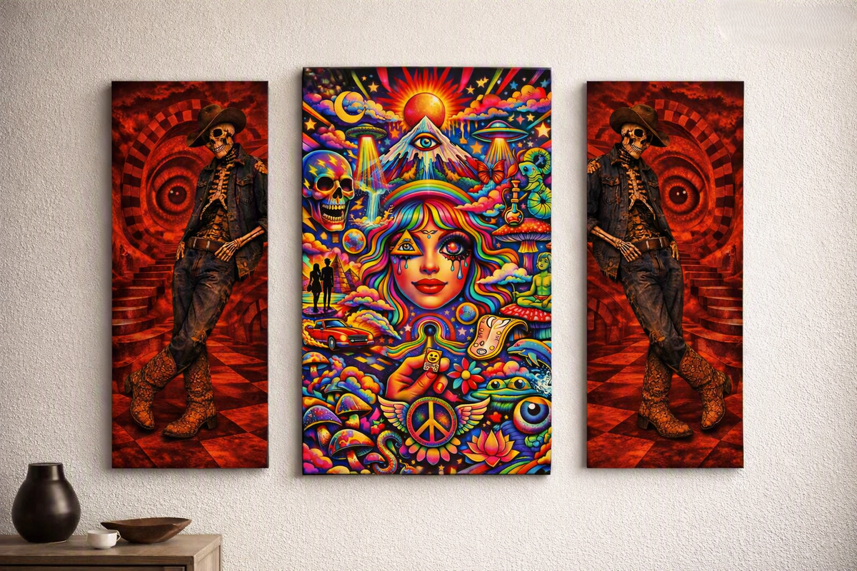 Psychedelic Triptych Wall Art – 3-Panel Canvas Set