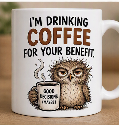 I'm Drinking Coffee for Your Benefit – Funny Owl Coffee Mug