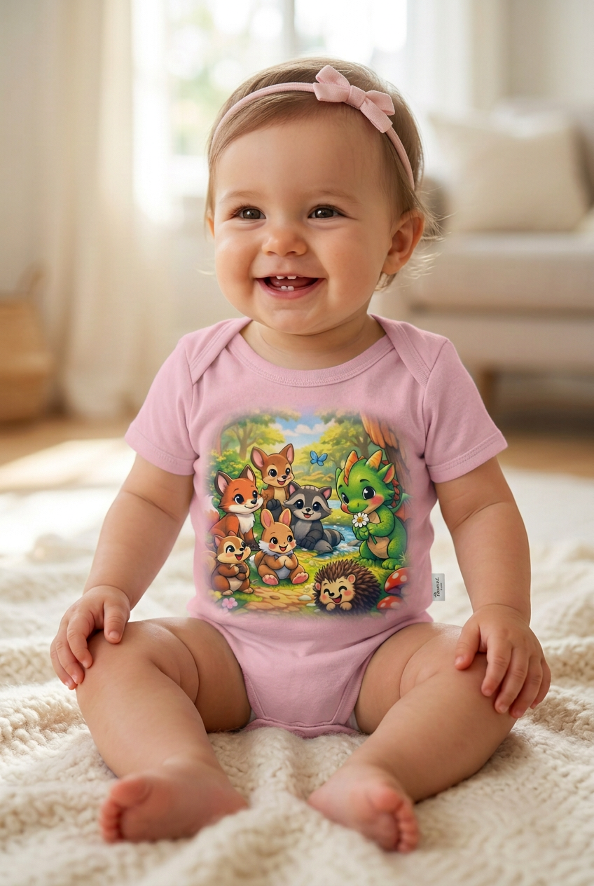 Forest Friends Pink Onesie - Girl Model