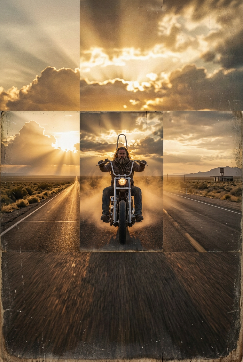 Open Road Biker Triptych | 3-Panel Framed Canvas Wall Art – HAWG CUSTOM ...