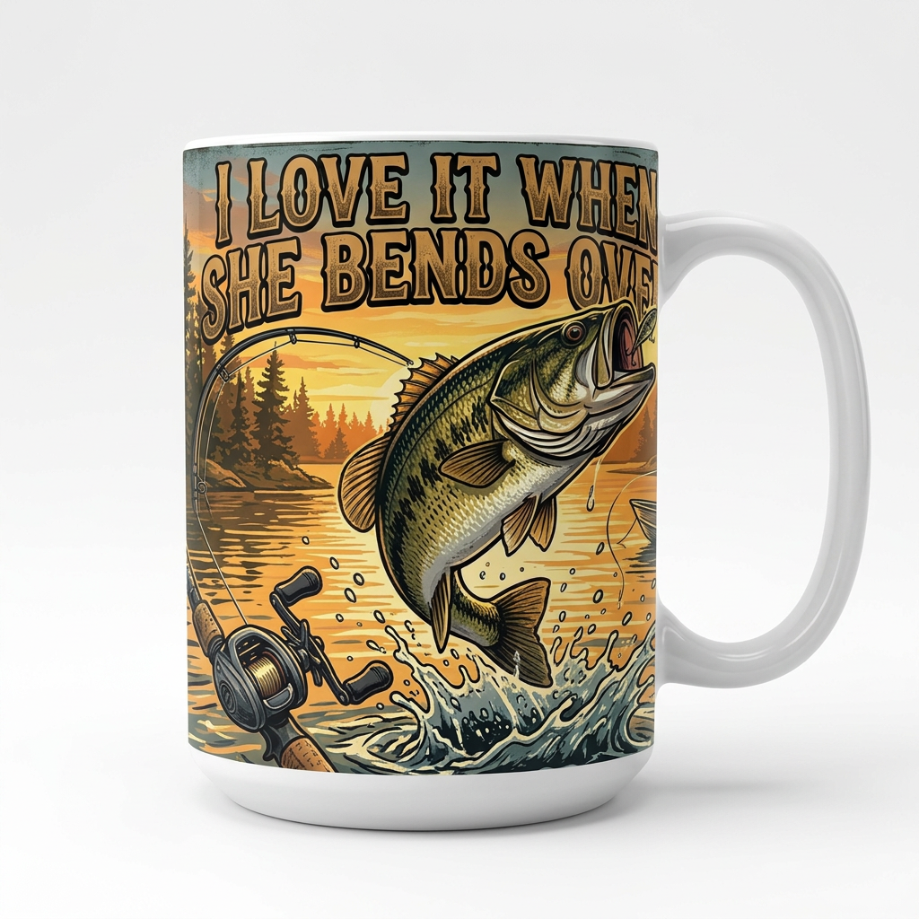 I Love It When She Bends Over fishing white mug mockup