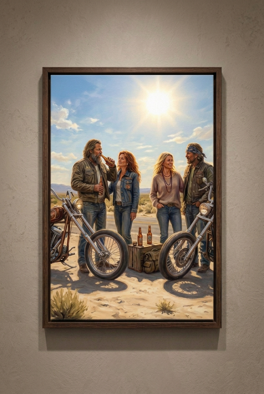 Center panel standalone - Roadside Hangout biker lifestyle canvas wall art